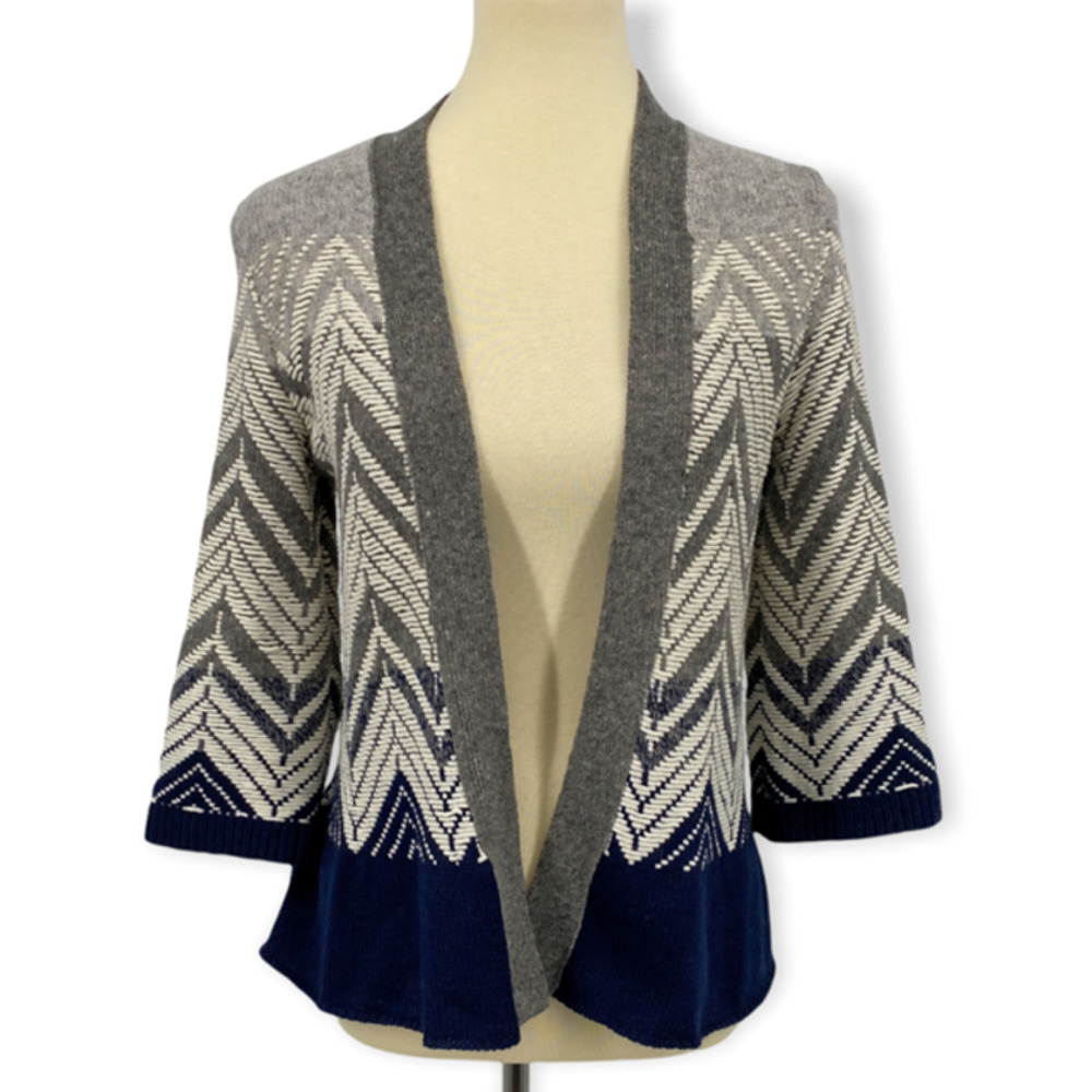 Anthropologie Moth Chevron Stitch Gray Blue Knit Open Cardigan Sweater Size XS